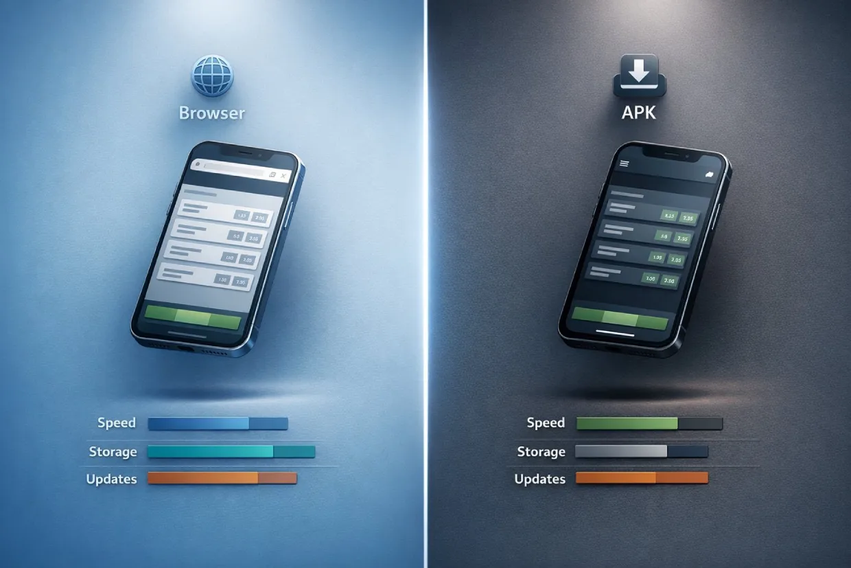 Lotus365 app browser access versus APK installation comparison on two smartphones